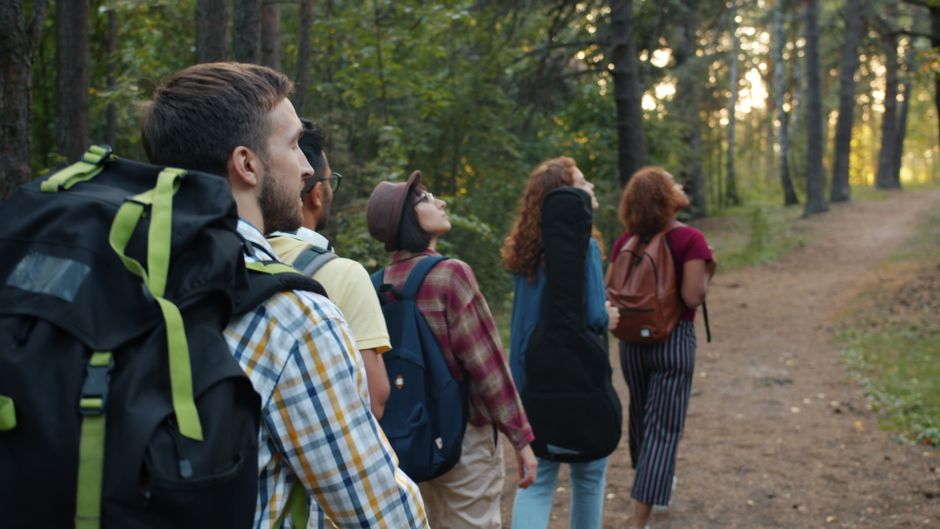 Ruksaci hikinga kroz šumsku stazu